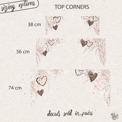 Valentines Hearts and Flowers Window Decal Corner