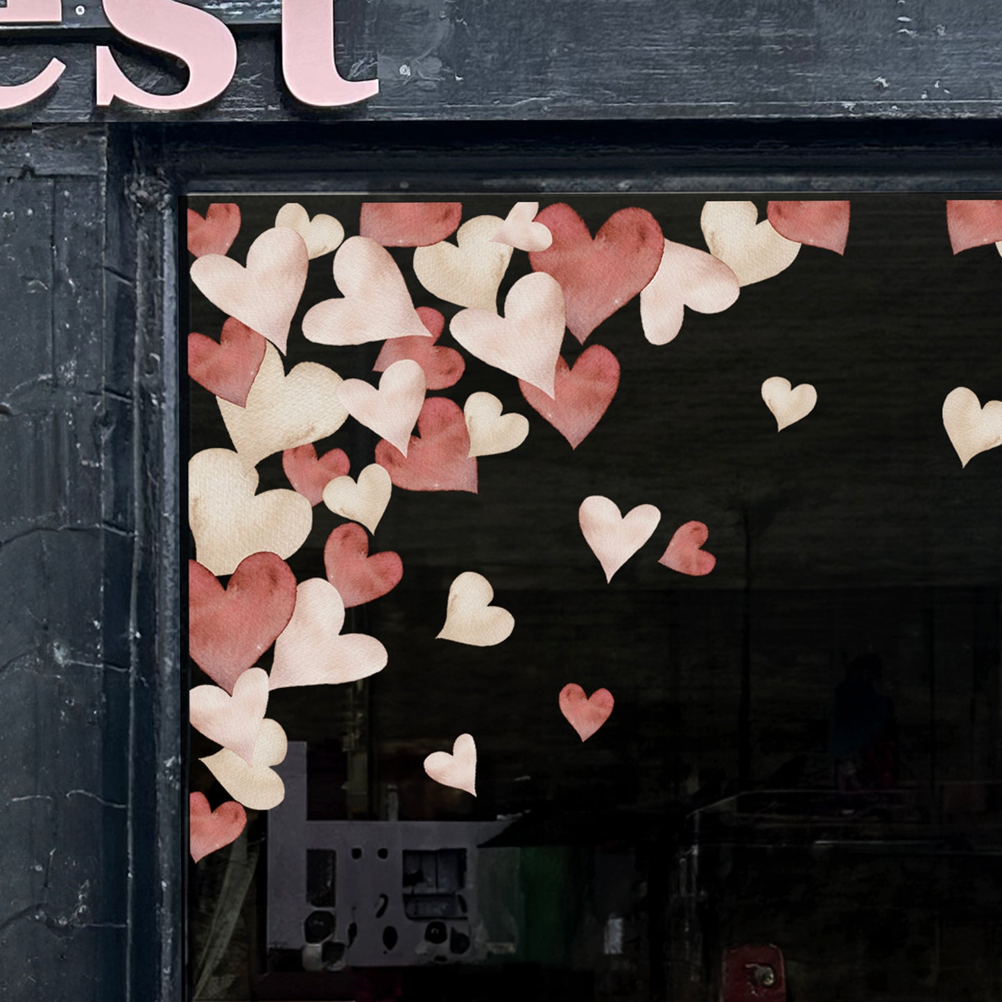 Valentines Hearts Window Decal Corner - Red