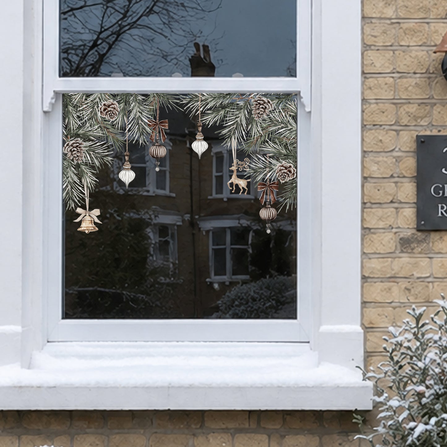 2x Pine Bauble Corner Window Clings - Reusable Decor for Christmas