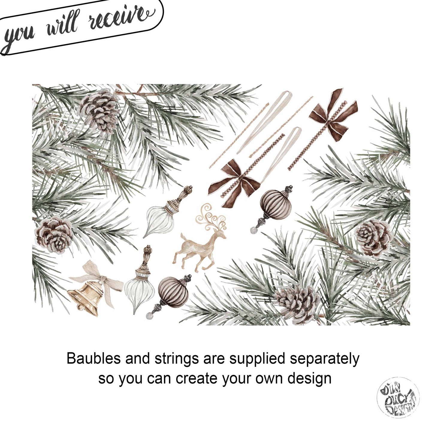 2x Pine Bauble Corner Window Clings - Reusable Decor for Christmas