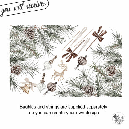 2x Pine Bauble Corner Window Clings - Reusable Decor for Christmas