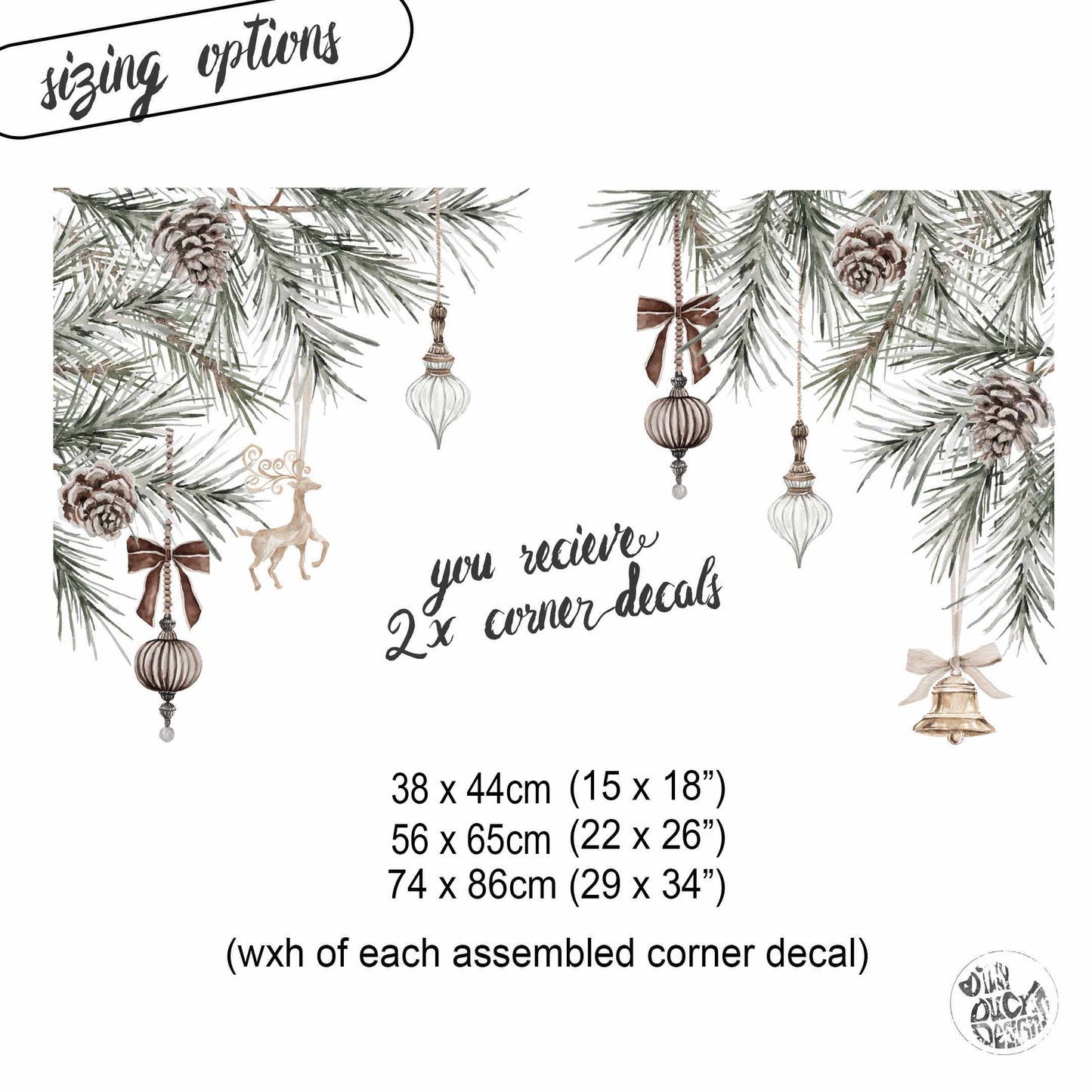 2x Pine Bauble Corner Window Clings - Reusable Decor for Christmas