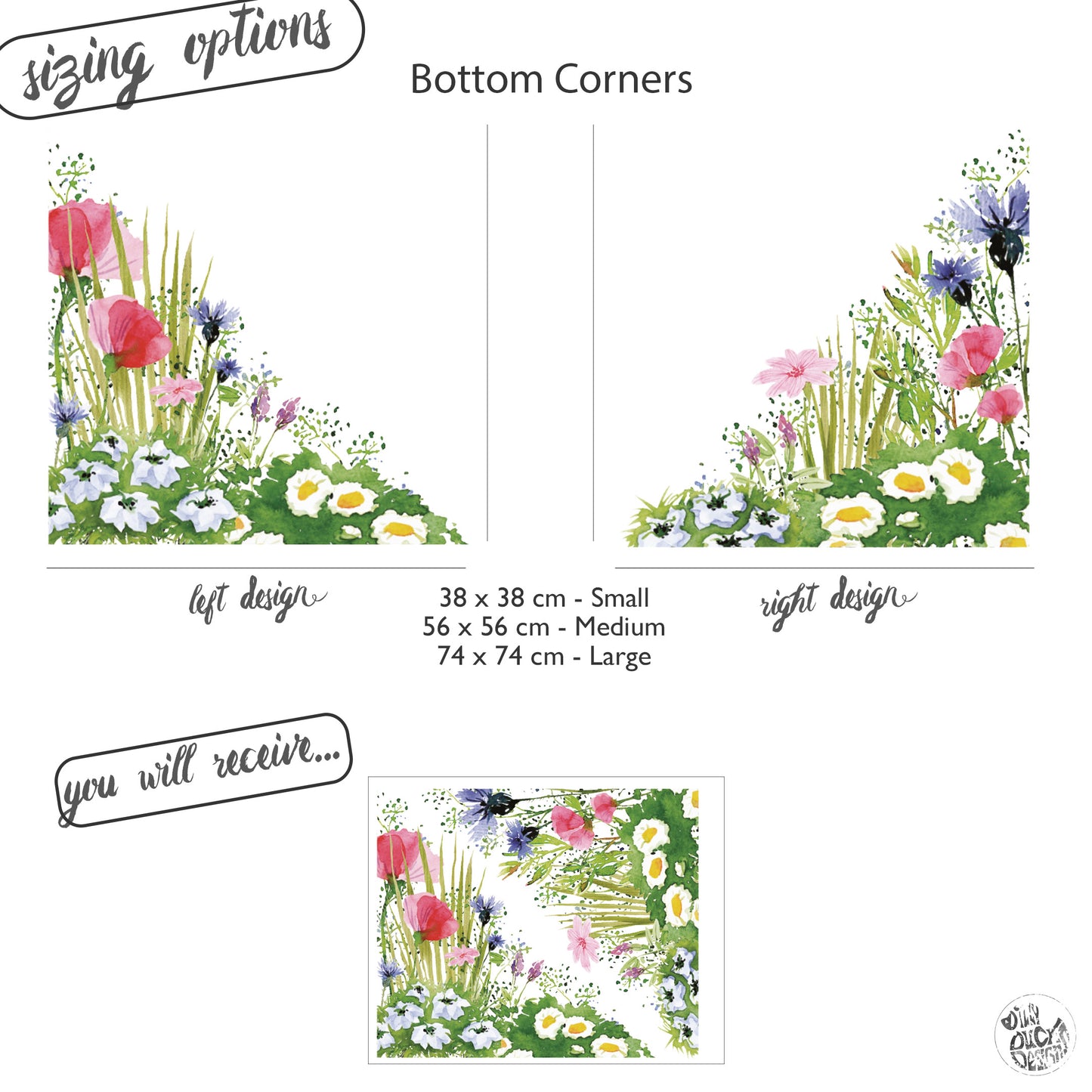 Watercolour Meadow Wall Decal Corners - Bottom