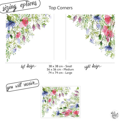 Watercolour Meadow Flowers Shop Window Decal Corners (Top)