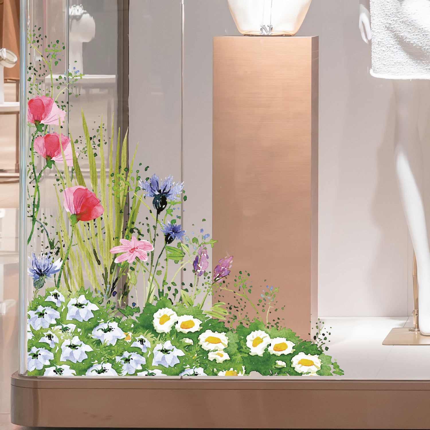 Watercolour Meadow Flowers Shop Window Decal Corners (Bottom) - Dizzy Duck Designs