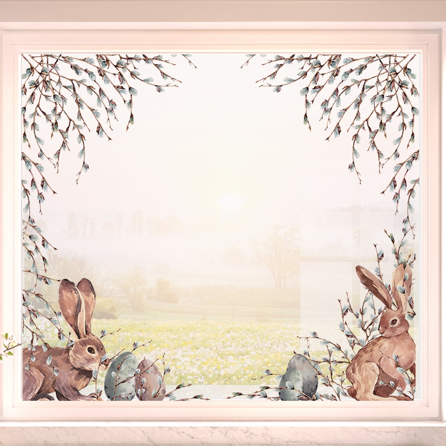 2x Willow Easter Bunny Window Decal Corners