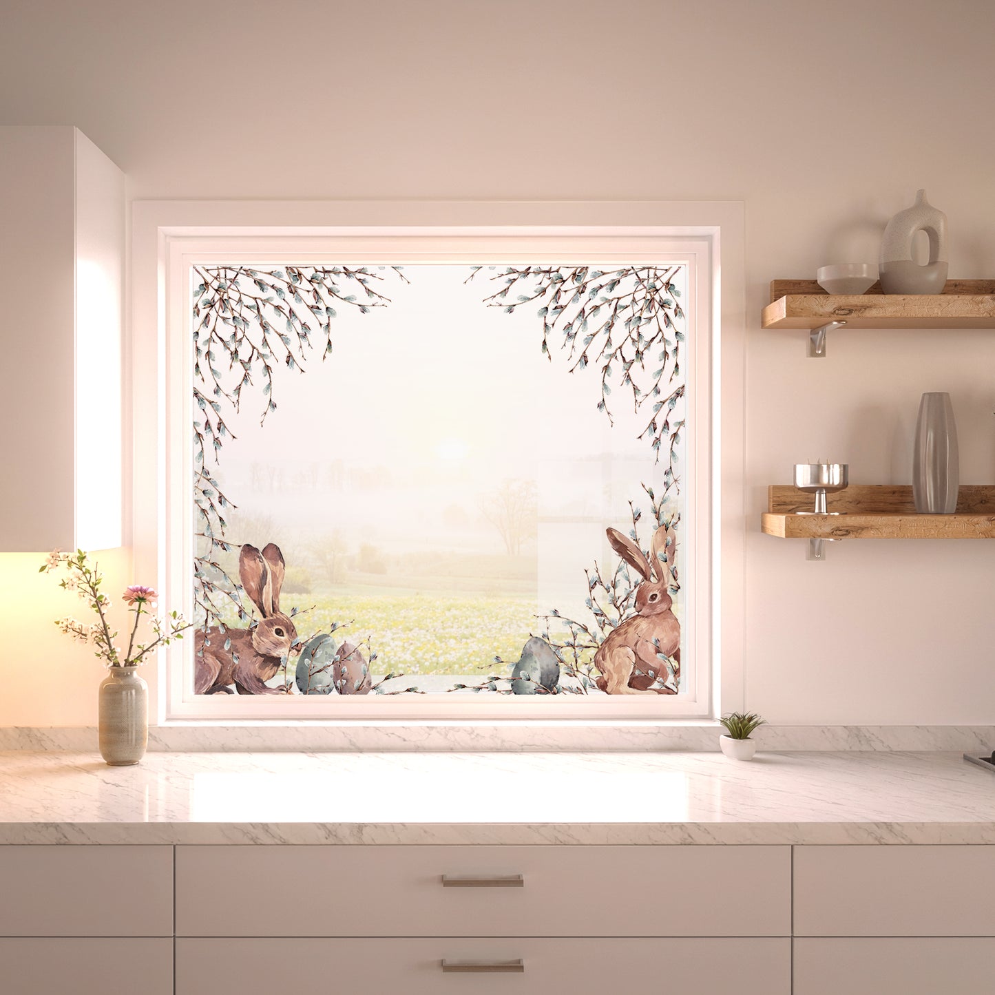 2x Willow Easter Bunny Window Decal Corners