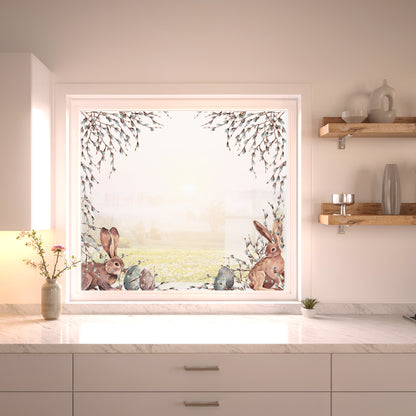 2x Willow Easter Bunny Window Decal Corners