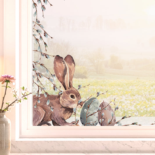 2x Willow Easter Bunny Window Decal Corners