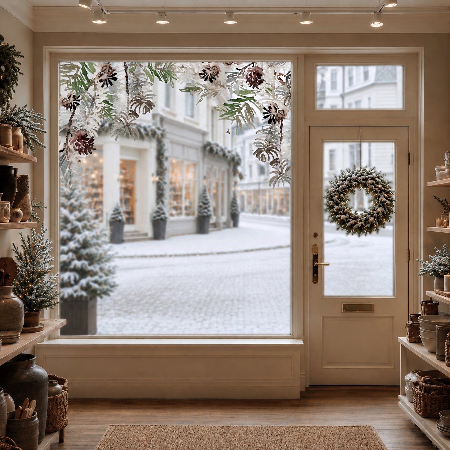 2x Winter Pine Corner Window Decor - Reusable Clings for Christmas