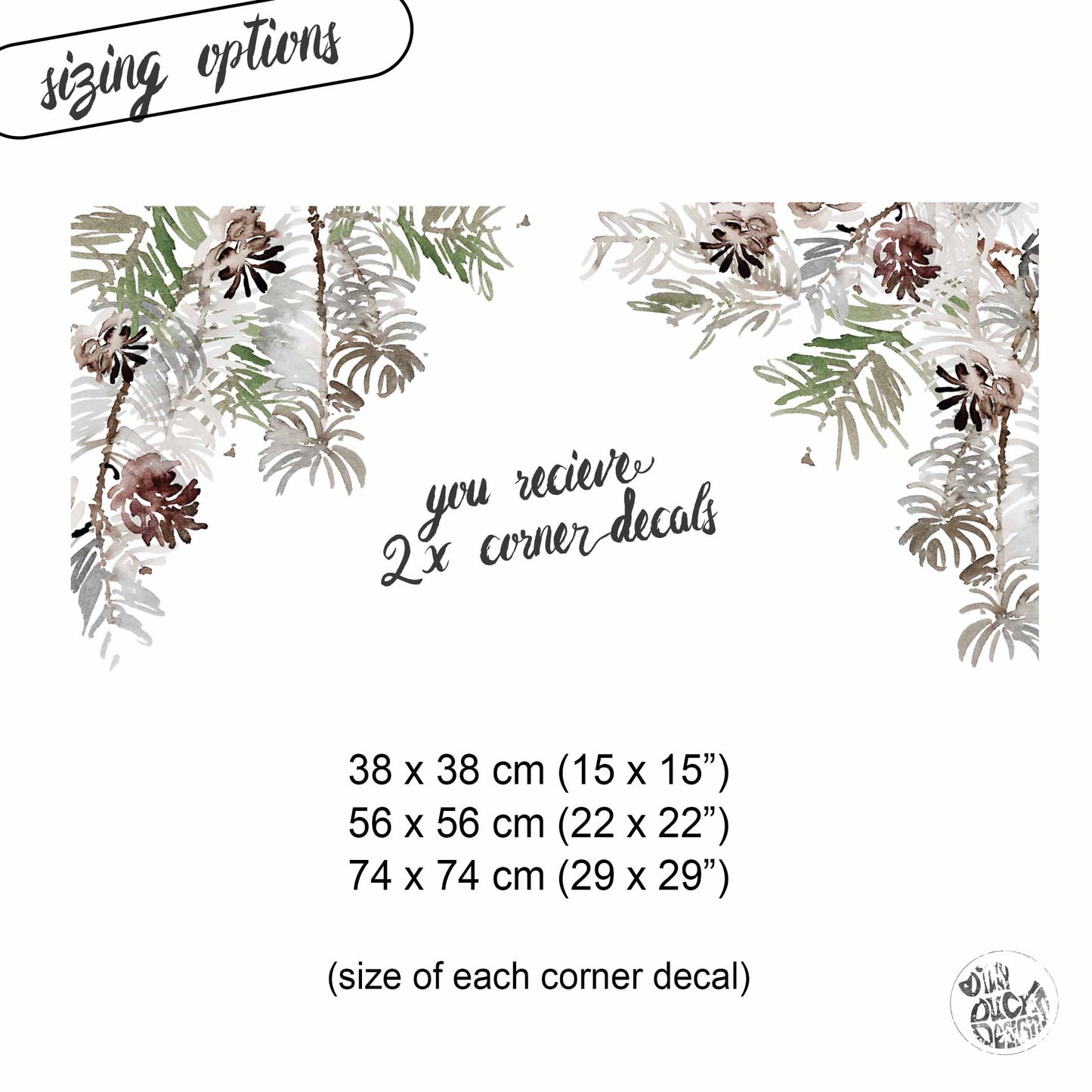 2x Winter Pine Corner Window Decor - Reusable Clings for Christmas