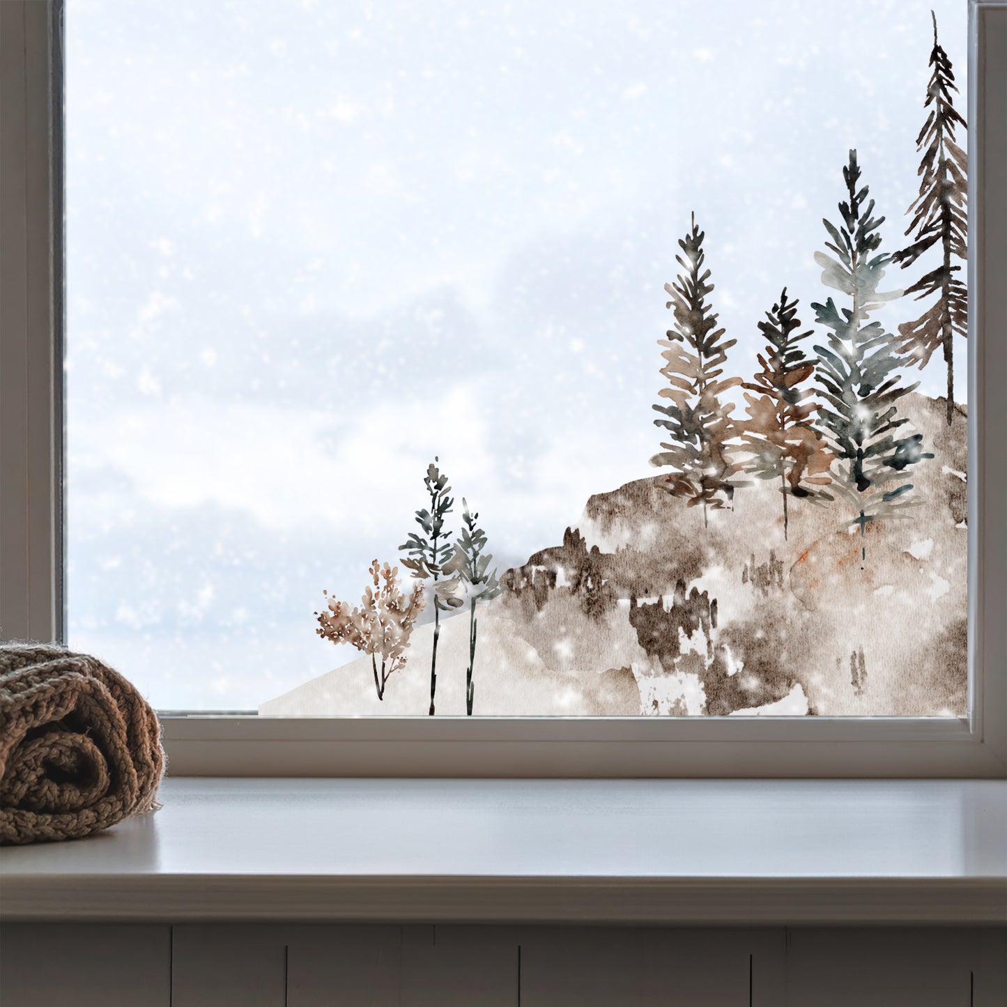 2x Winter Mountains Corner Window Decor - Reusable Clings for Christmas