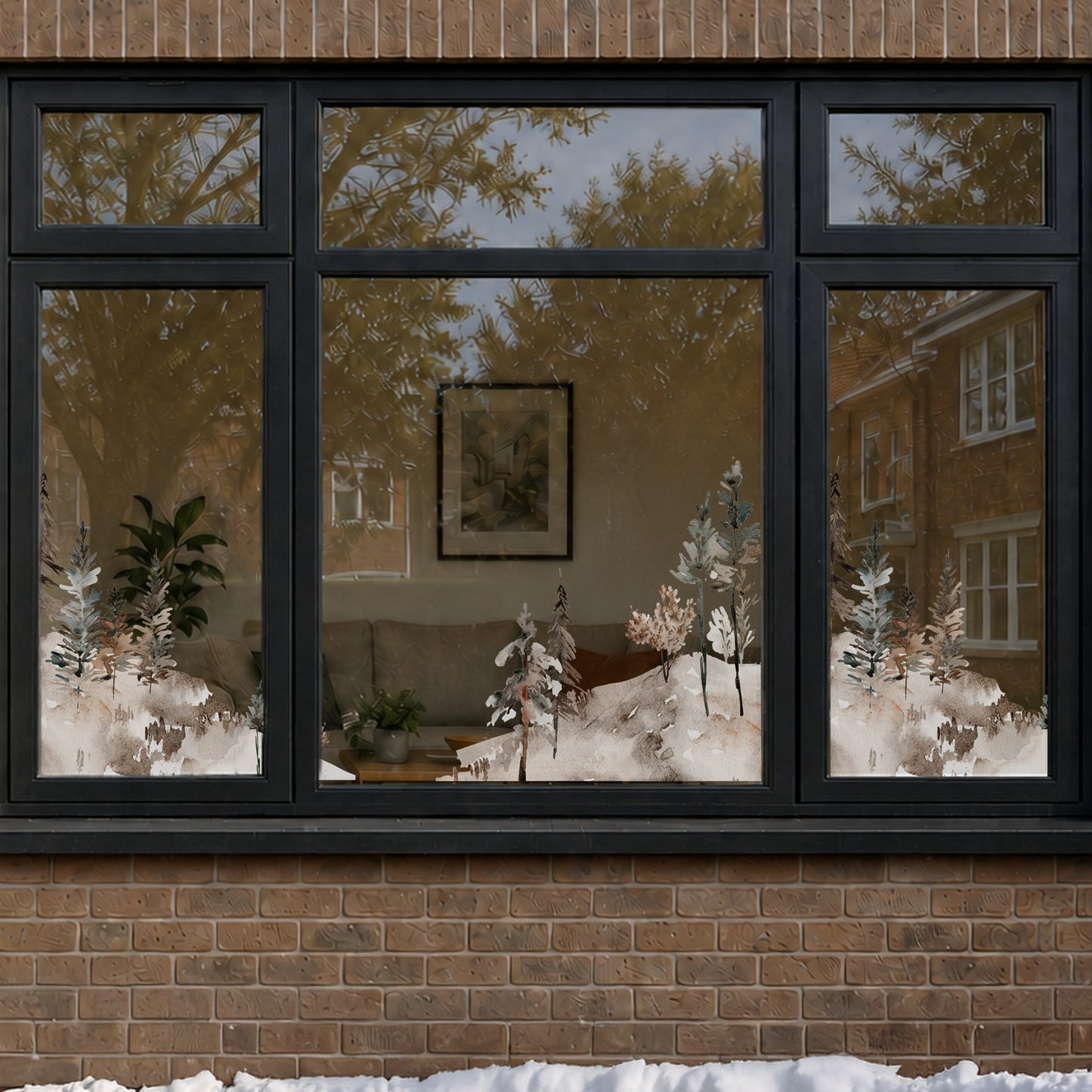 2x Winter Mountains Corner Window Decor - Reusable Clings for Christmas