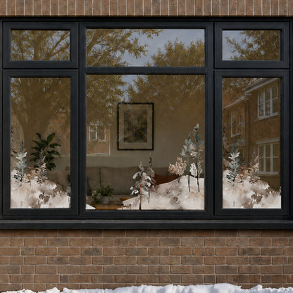 2x Winter Mountains Corner Window Decor - Reusable Clings for Christmas