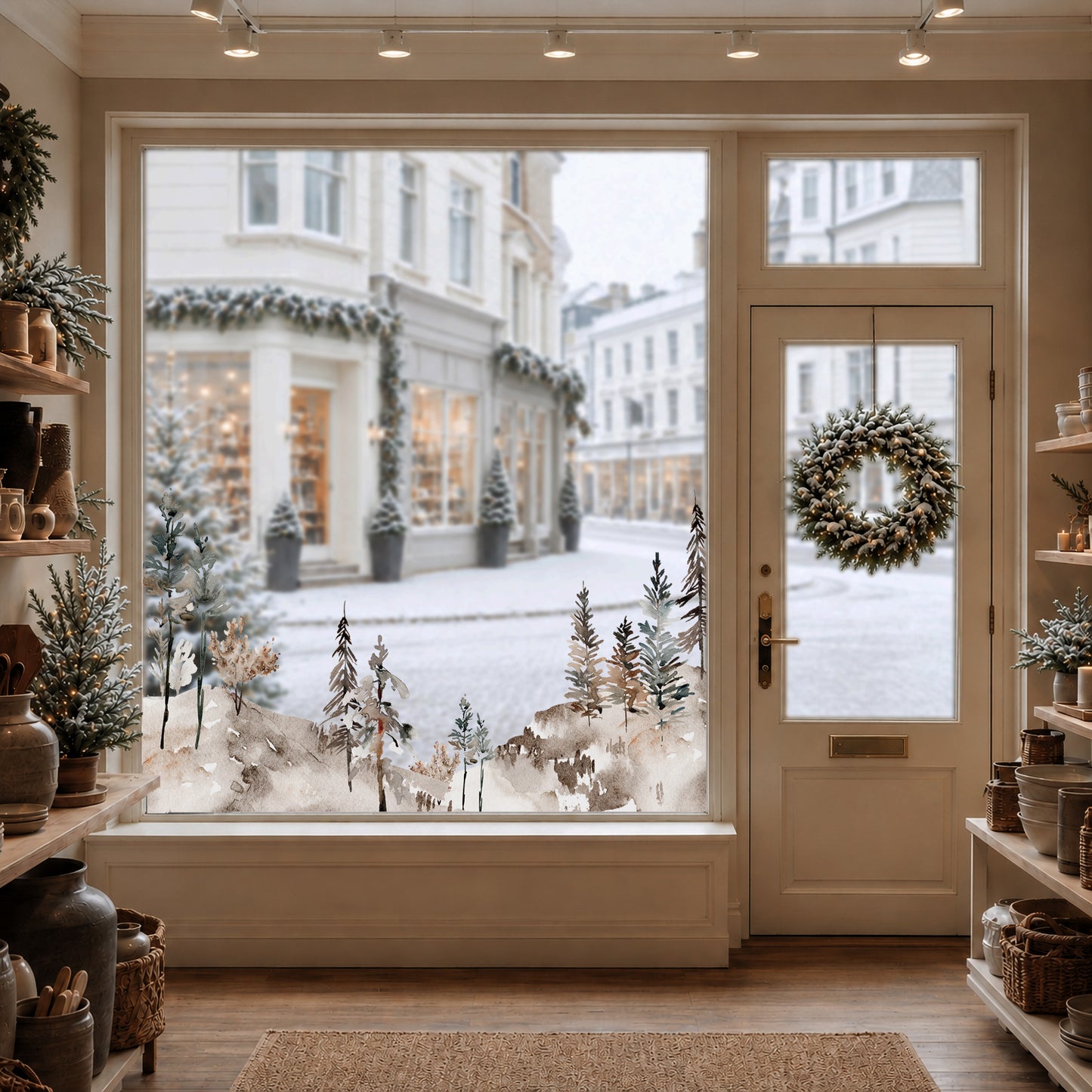 2x Winter Mountains Corner Window Decor - Reusable Clings for Christmas