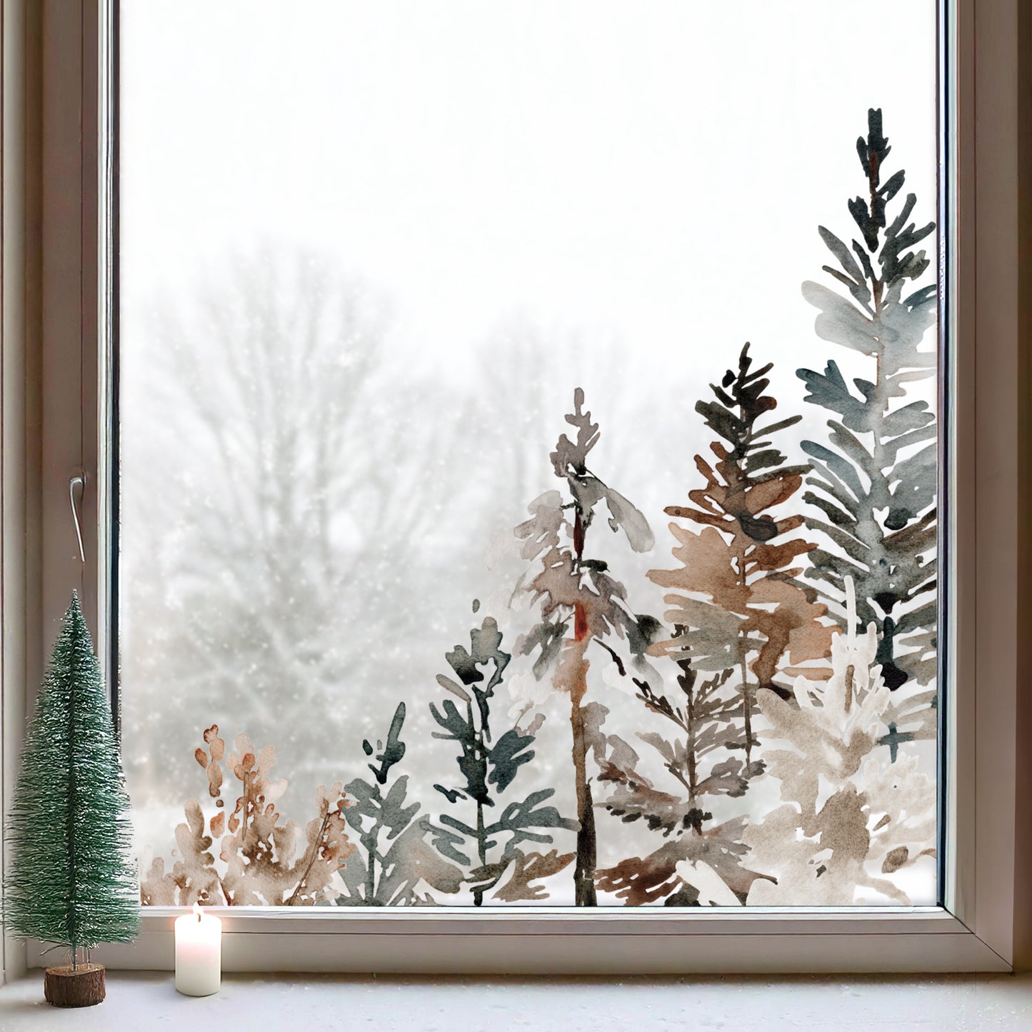 2x Winter Trees Corner Window Decoration - Reusable Clings for Christmas