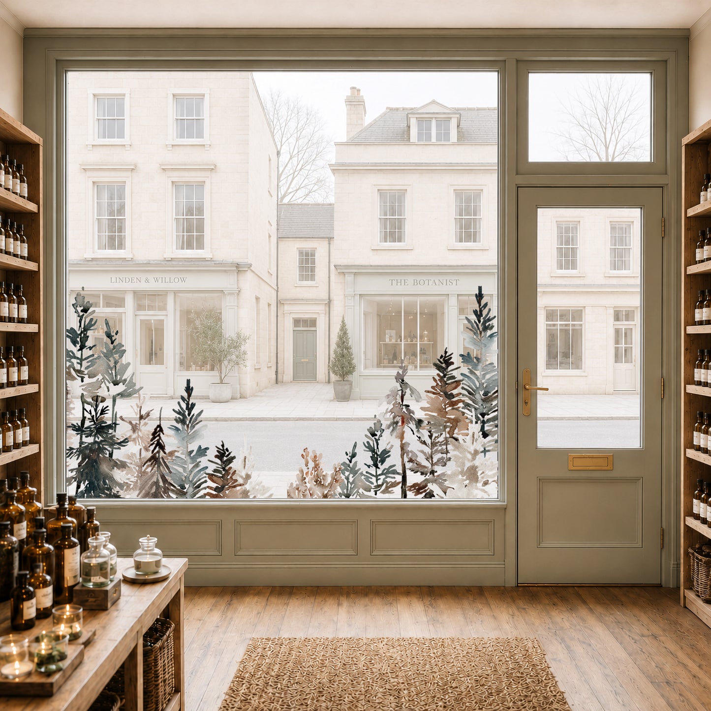 2x Winter Trees Corner Window Decoration - Reusable Clings for Christmas