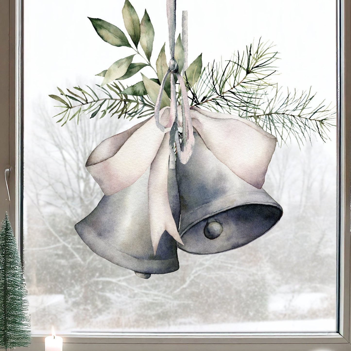 Christmas Bells & Bow Window Decal