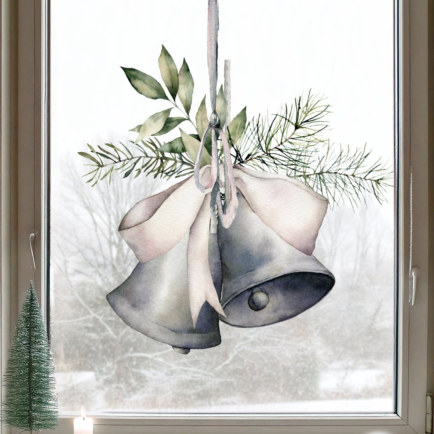Christmas Bells & Holly Window Decal
