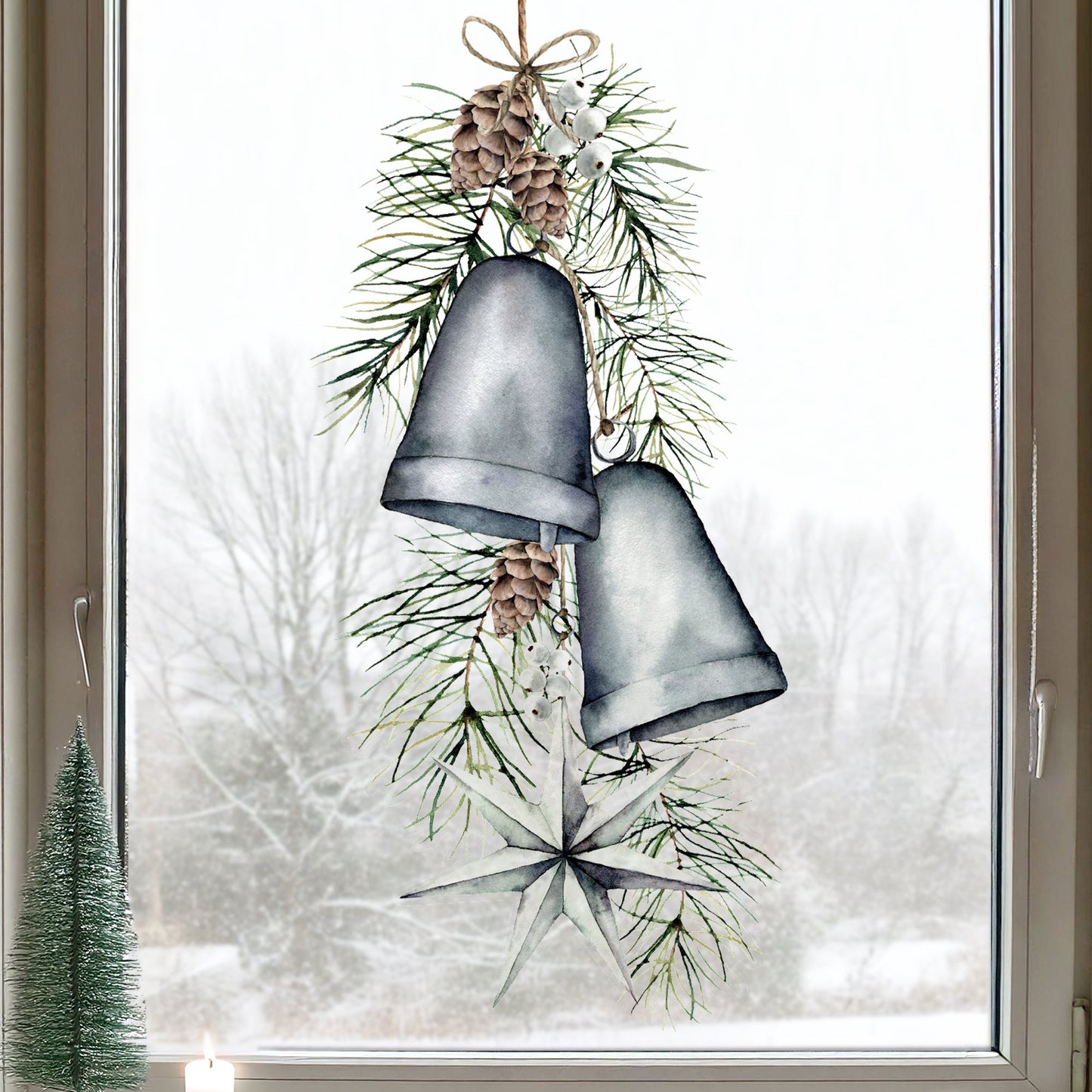 Christmas Bells & Star Window Decal