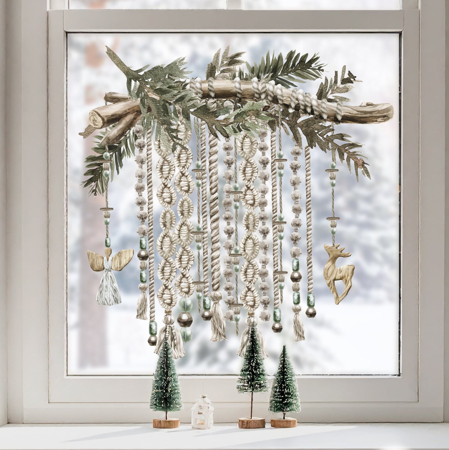 Boho Christmas Macrame Window Decal