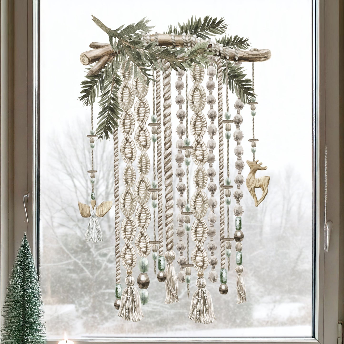 Boho Christmas Macrame Window Decal