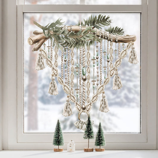 Boho Christmas Macrame Window Decal