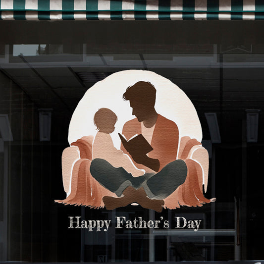 Neutral Boho Father's Day Seasonal Shop Window Display Decoration - Dad Reading Book