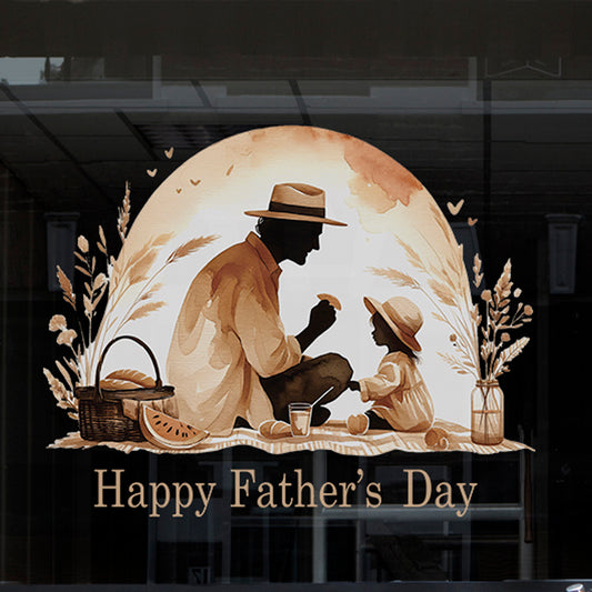 Neutral Boho Father's Day Window Sticker for Shop Displays - Dad and Daughter Picnic