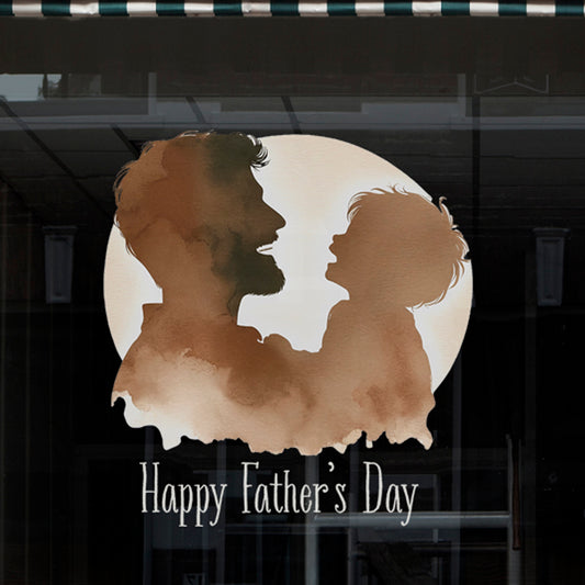 Father's Day Window Display Cling for Shops & Businesses - Dad and Baby Laughing