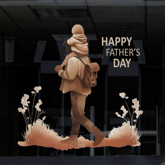 Neutral Boho Watercolour Father's Day Shop Window Cling Decoration - Dad Giving Piggy Back
