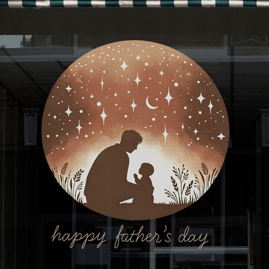Happy Father's Day Retail Window Cling Sticker - Dad & Child under Starry Sky