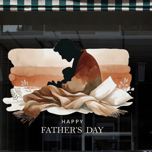 Father's Day Window Display Cling for Shops & Businesses - Neutral Boho Watercolour Dad and Baby