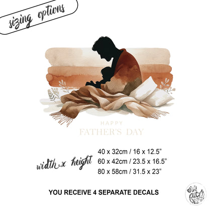 Father's Day Window Display Cling for Shops & Businesses - Neutral Boho Watercolour Dad and Baby