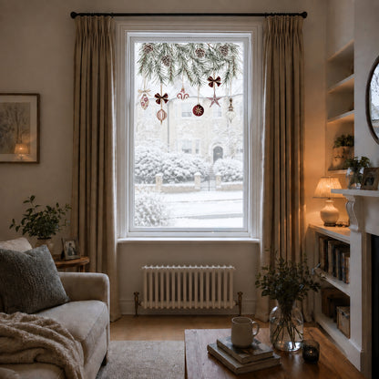 Christmas Burgundy Baubles & Pine Window Decoration - Reusable Clings for Shop & Home Winter Decor