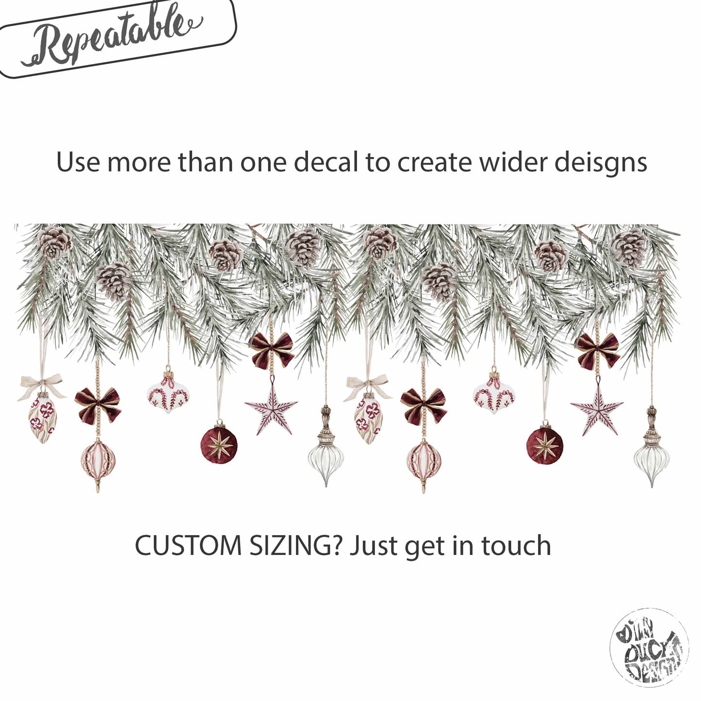 Christmas Burgundy Baubles & Pine Window Decoration - Reusable Clings for Shop & Home Winter Decor
