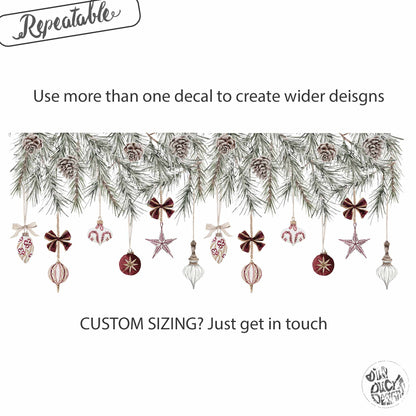 Christmas Burgundy Baubles & Pine Window Decoration - Reusable Clings for Shop & Home Winter Decor