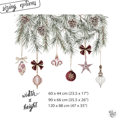 Christmas Burgundy Baubles & Pine Window Decoration - Reusable Clings for Shop & Home Winter Decor