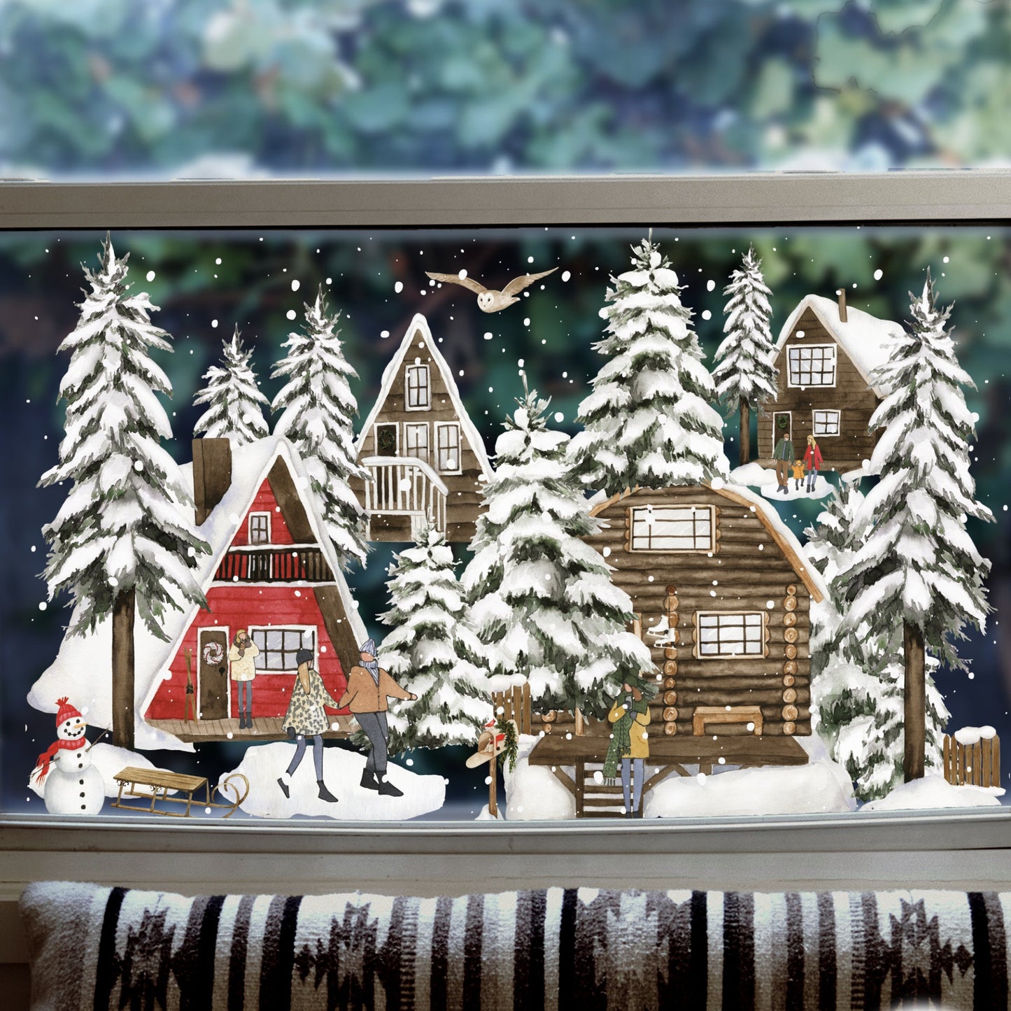 Winter Cabin Scene Window Decal