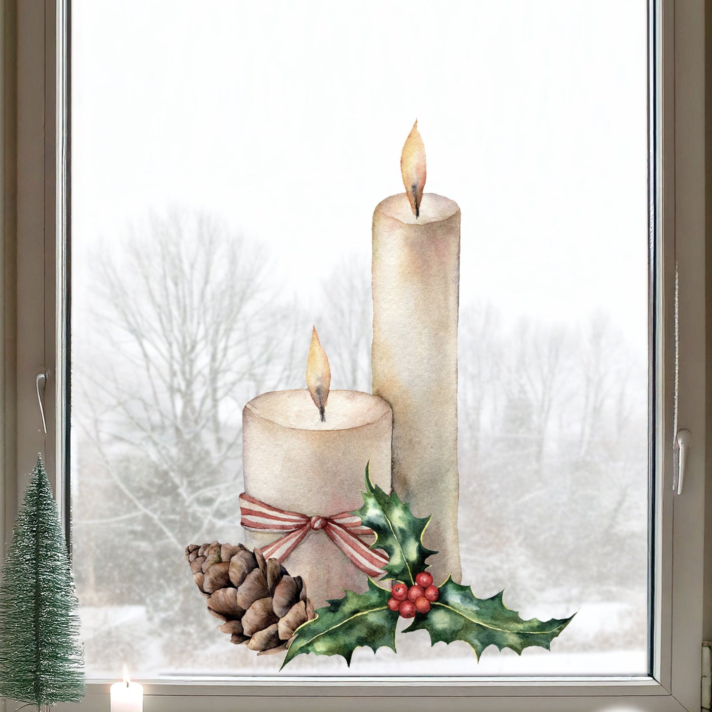 Christmas Candle & Holly Window Decal