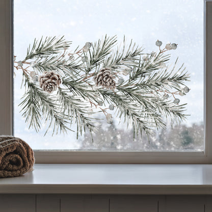 Christmas Pine Branch Window Decoration - Reusable Clings for Shop & Home Winter Decor