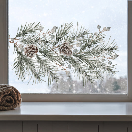 Christmas Pine Branch Window Decoration - Reusable Clings for Shop & Home Winter Decor