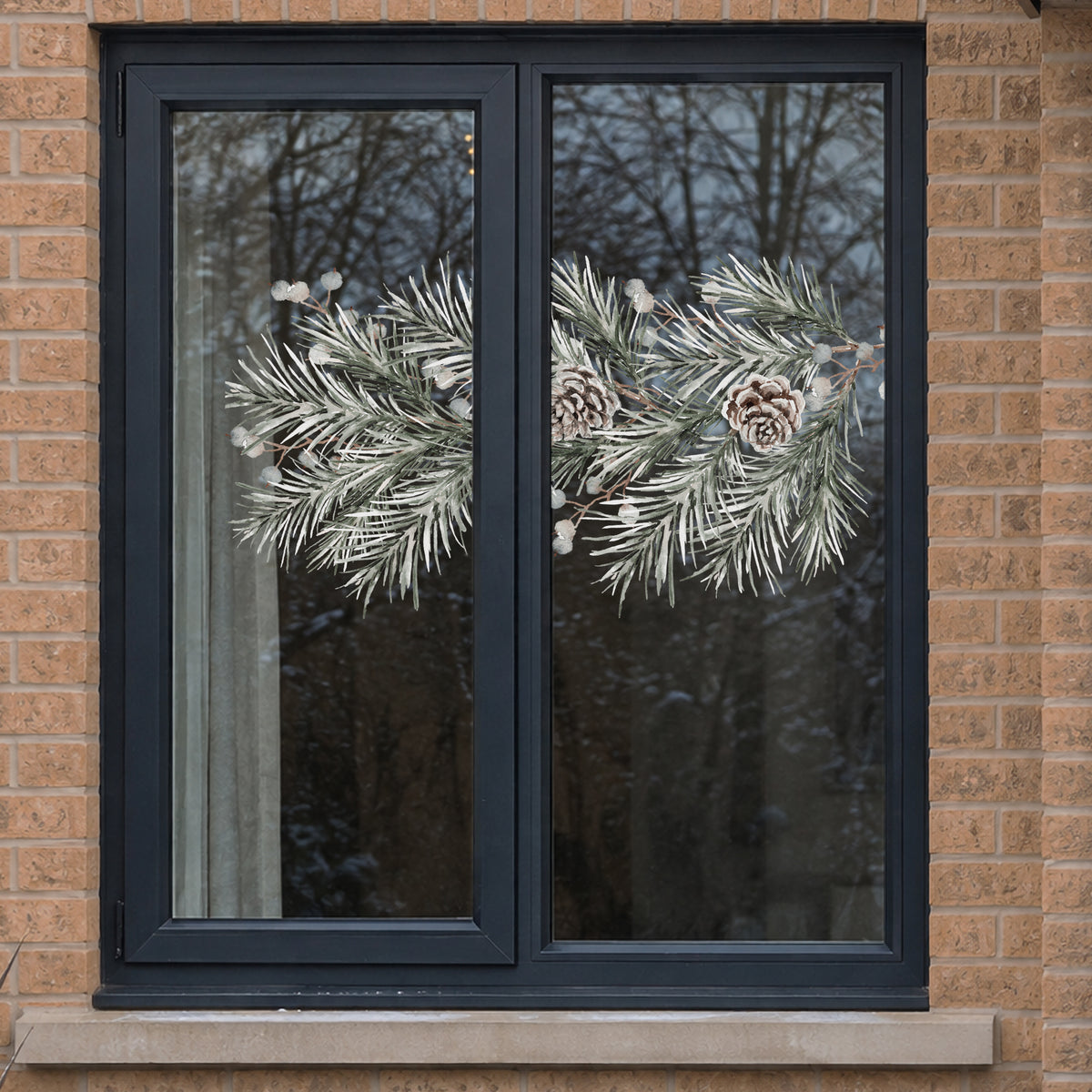 Christmas Pine Branch Window Decoration - Reusable Clings for Shop & Home Winter Decor