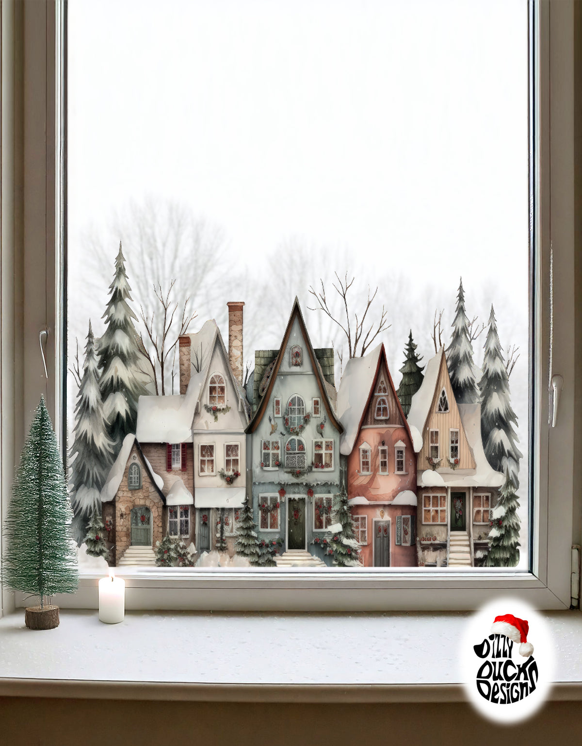 Cosy Christmas Village Window Decal