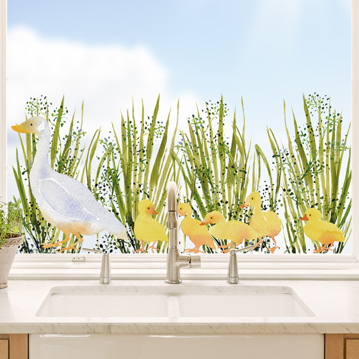 Watercolour Spring Ducklings Window Decal