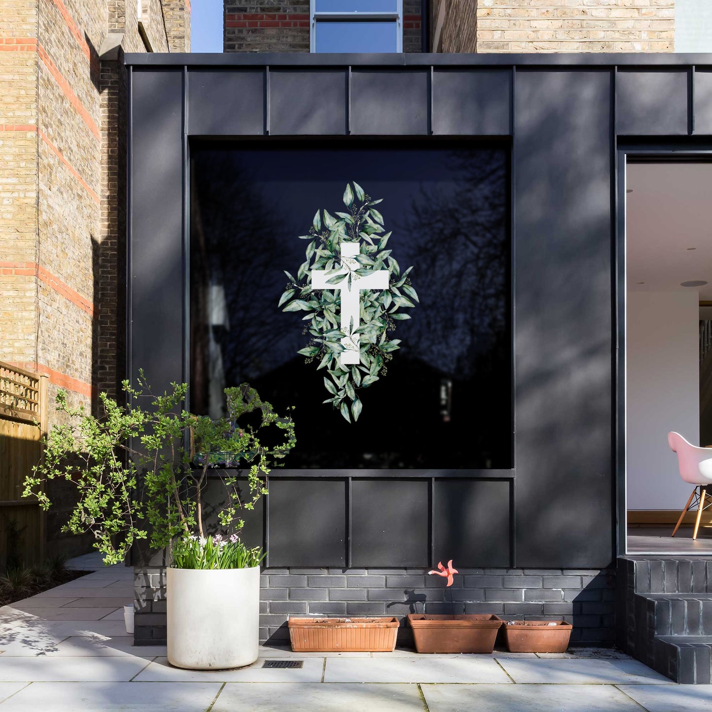 Easter Eucalyptus Cross Window Decal