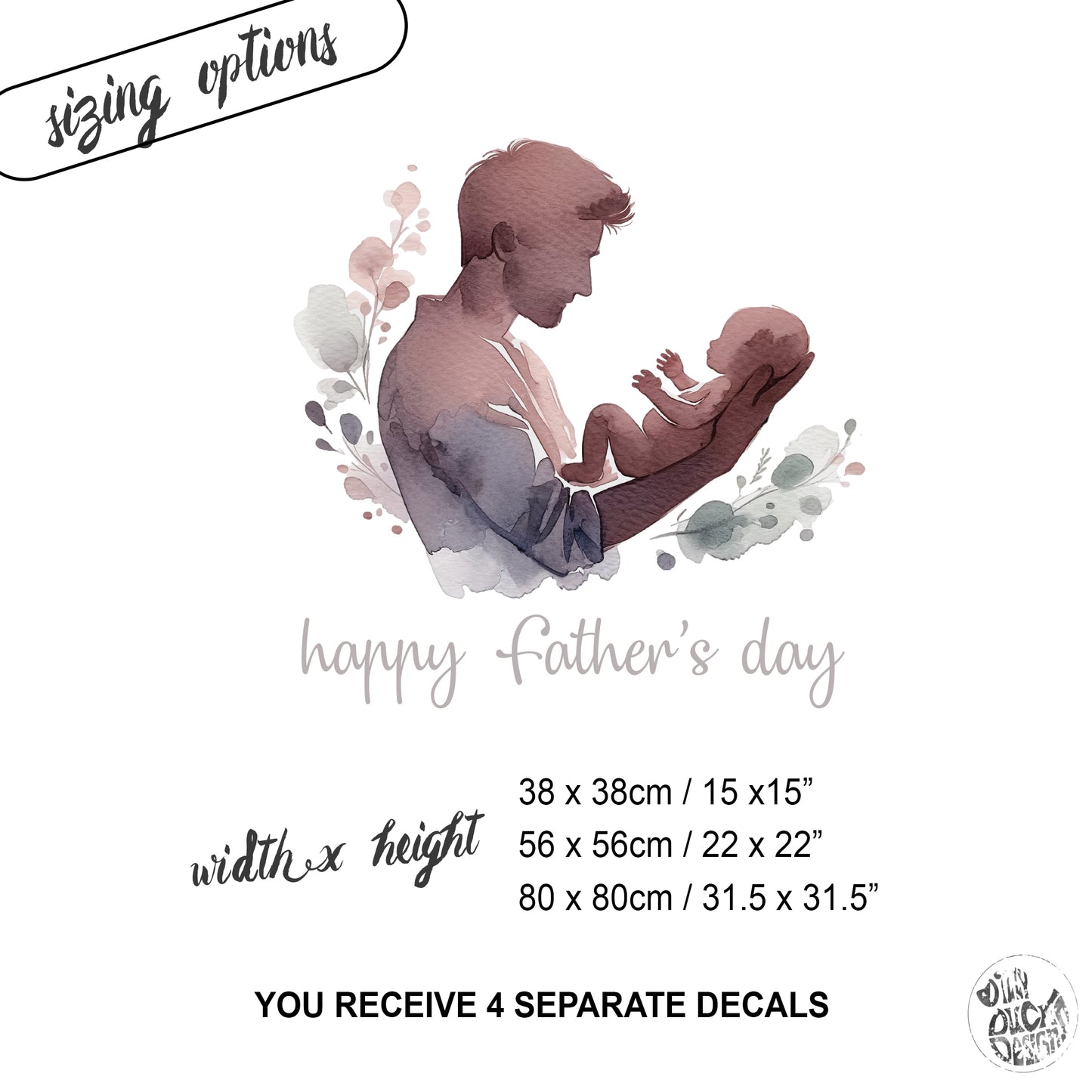 Father's Day Window Cling Decal for Retail Shop Displays - Floral Boho Dad Holding Baby