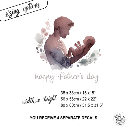 Father's Day Window Cling Decal for Retail Shop Displays - Floral Boho Dad Holding Baby