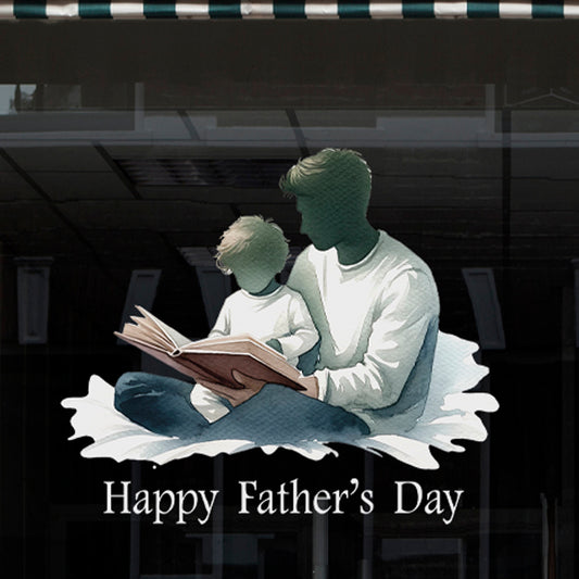 Father's Day Window Sticker for Shop Displays - Dad Reading Book with Child