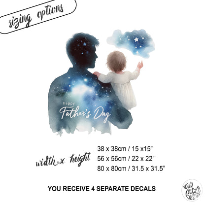 Father's Day Window Cling Decal for Retail Shop Displays - Blue Watercolour Dad and Child Looking at Sky